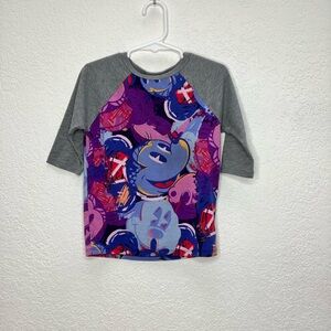 LuLaRoe Graphic Raglan Tee with Gray Sleeves